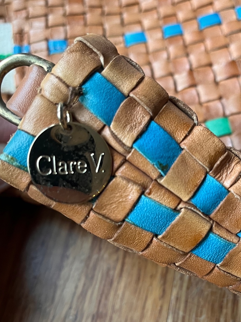 Clare V Woven Bateau Tote Natural with Pink, Blue, Green Accents - Picture 7 of 16